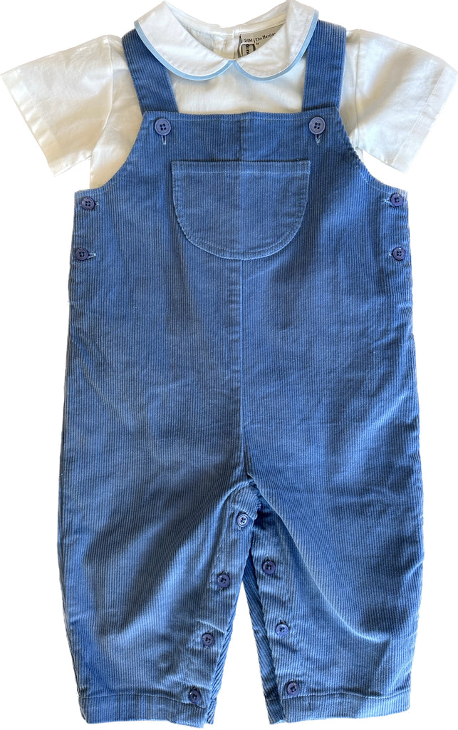 Slate Blue Cord Dungaress with Shirt