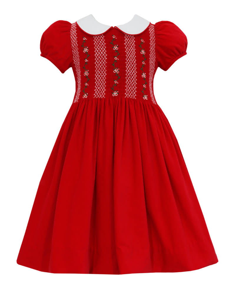 Holiday Red Cord Smocked Dress