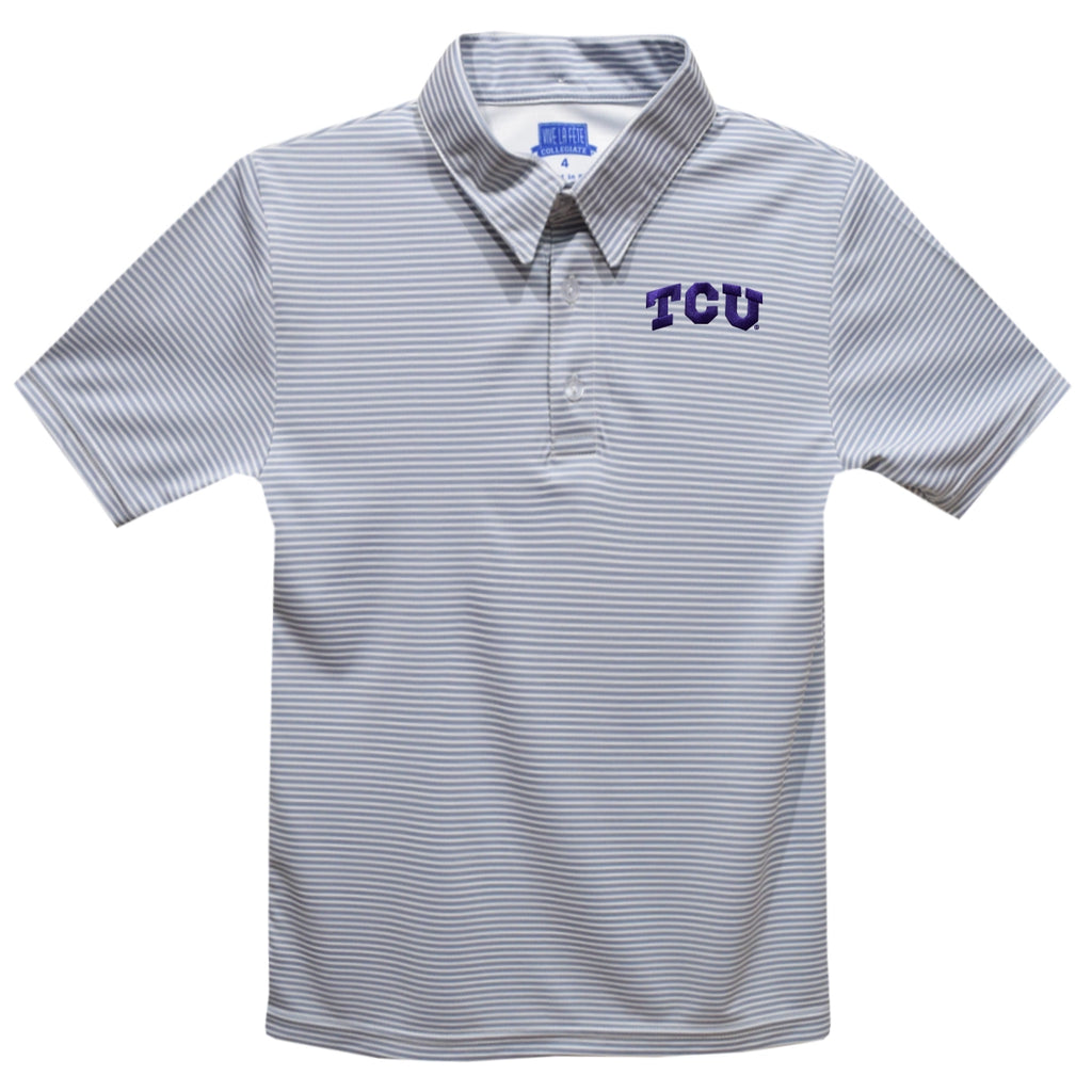 TCU Grey Stripe Polo