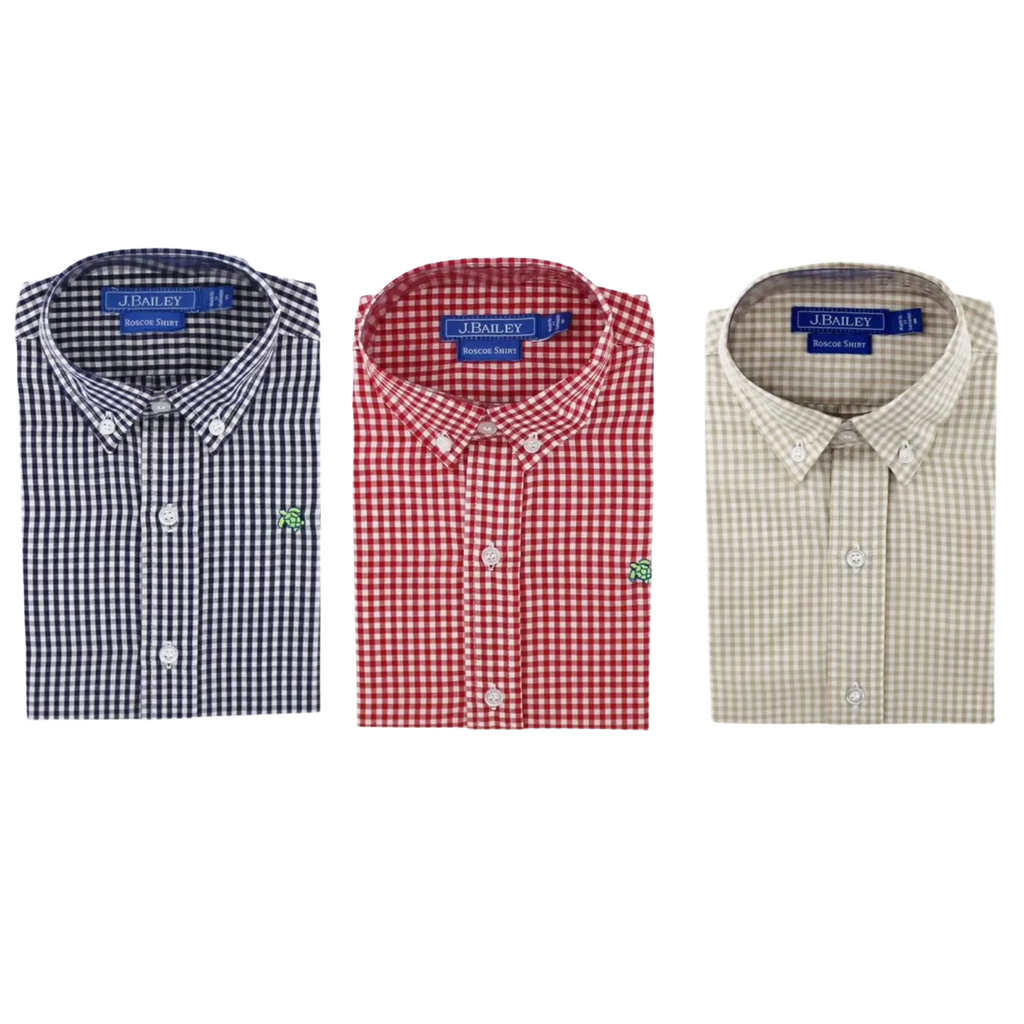 Check Long Sleeve Button Down (Navy, Red & Khaki)