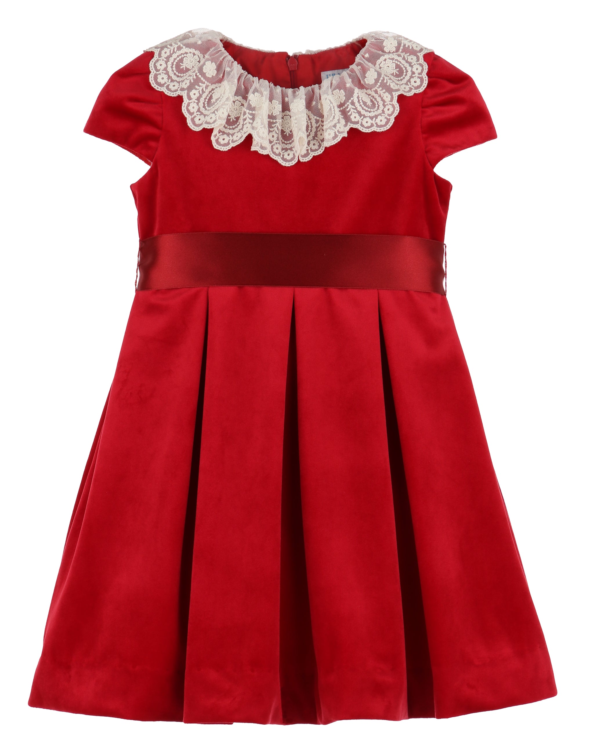 strapless open back dress Luxe Velvet Dress w/ Lace Collar, Red 2T