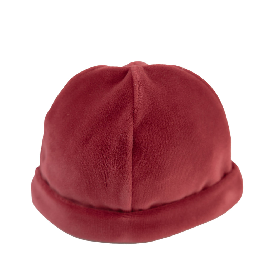 Hand Smocked Red Velour Footie & Cap