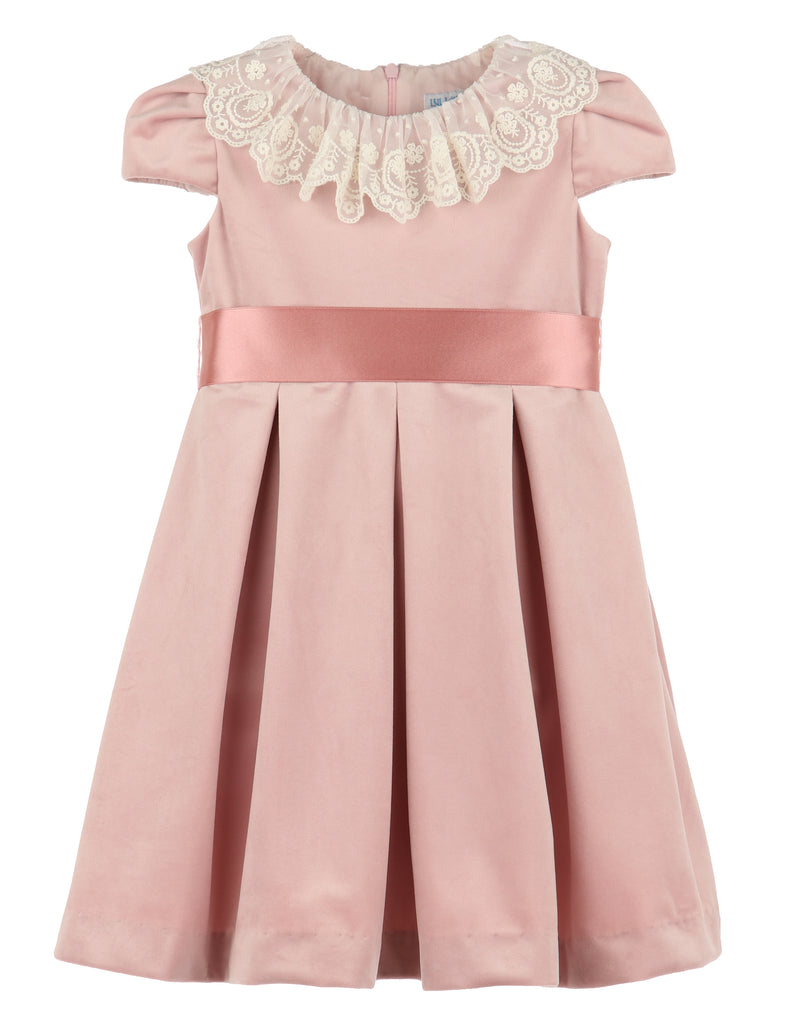 Luxe Velvet Dress w/ Lace Collar, Rose