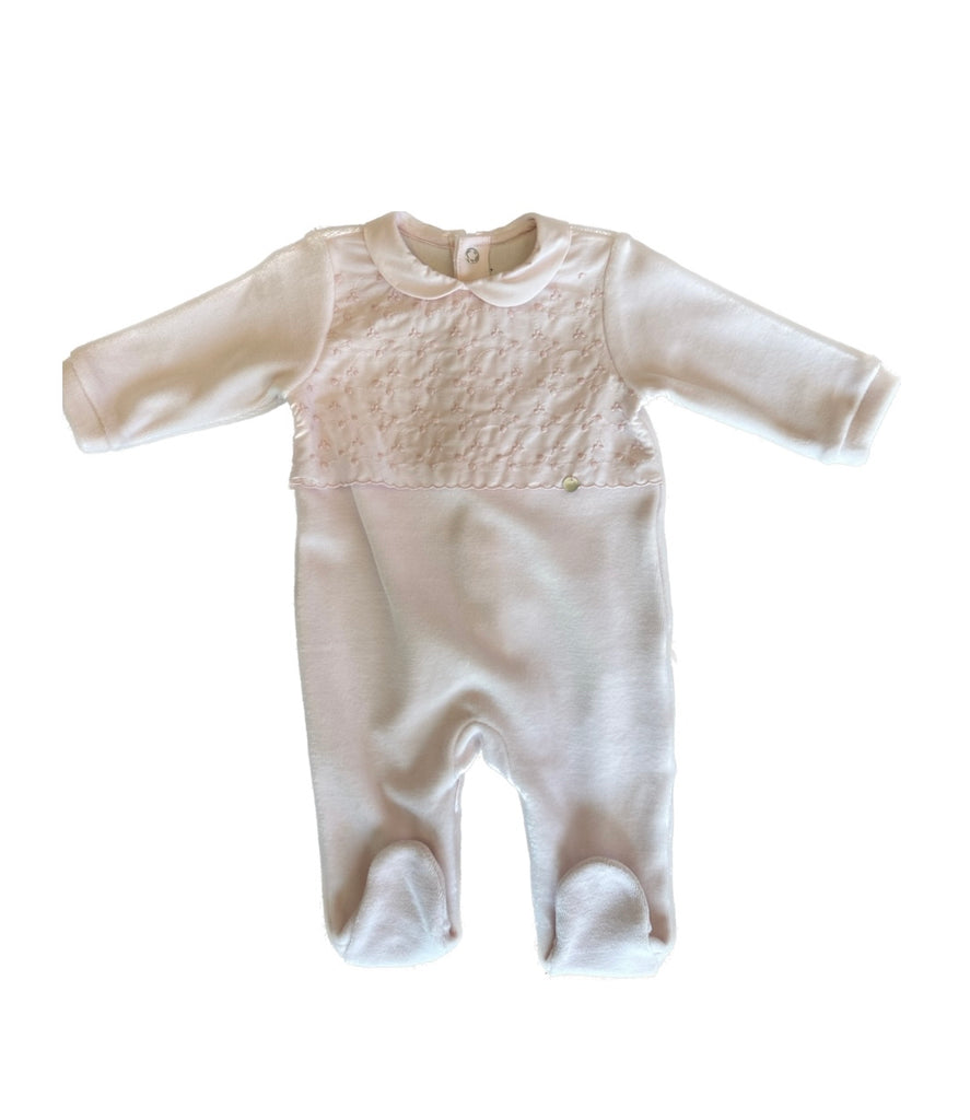 Light Pink Velour Footie with Embroidery