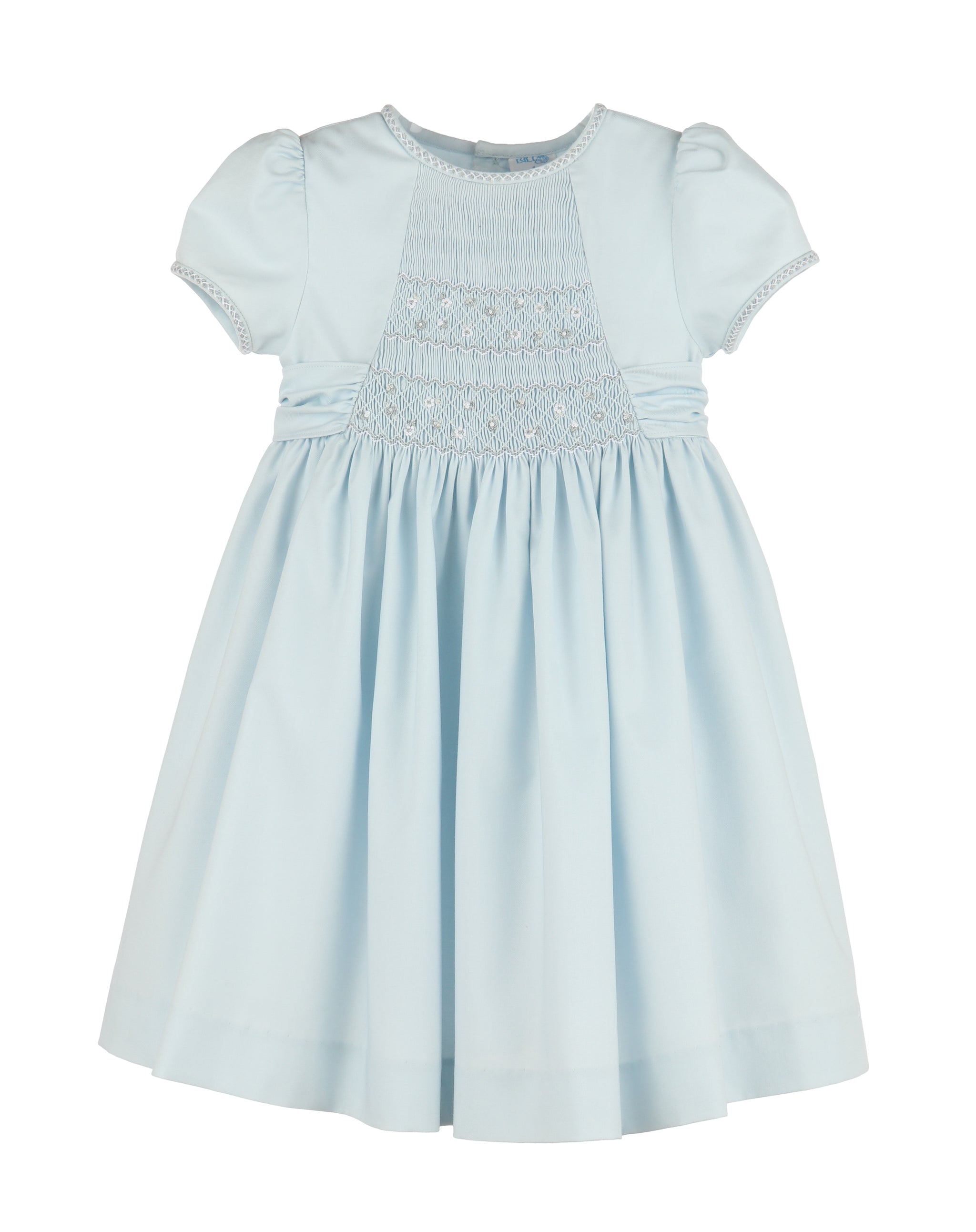blue smocked dress baby girl Rachel Riley Baby Girls Rose Smocked Dress And Bloomers in Blue 24M