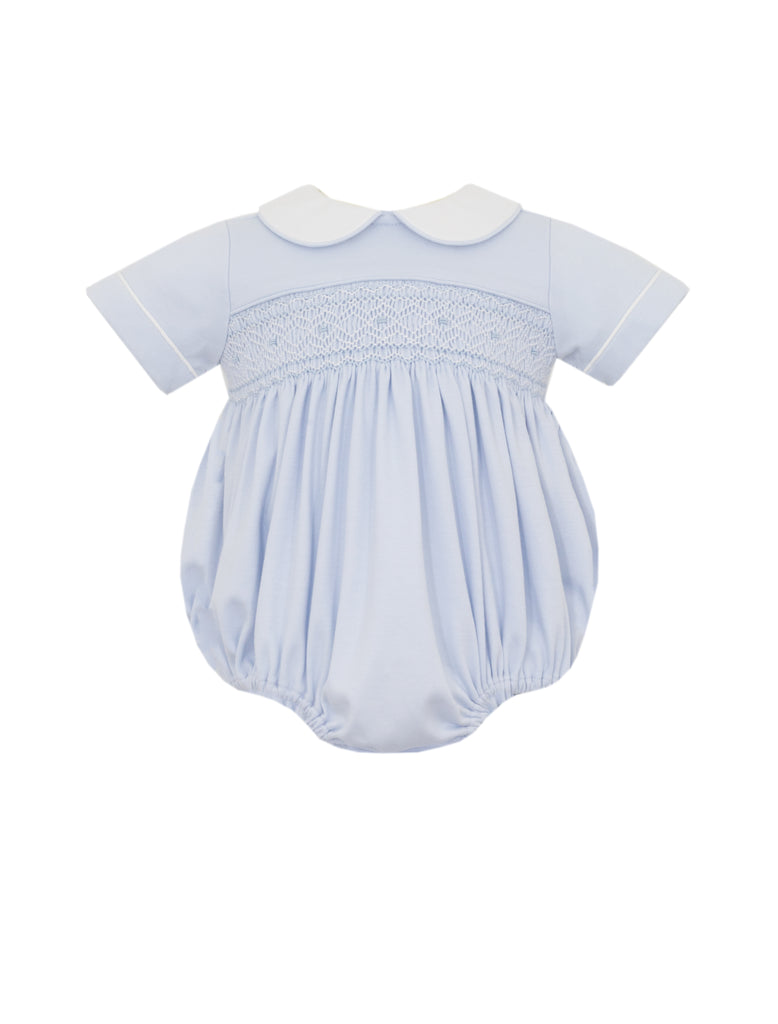 Hand Smocked Blue Pima Bubble