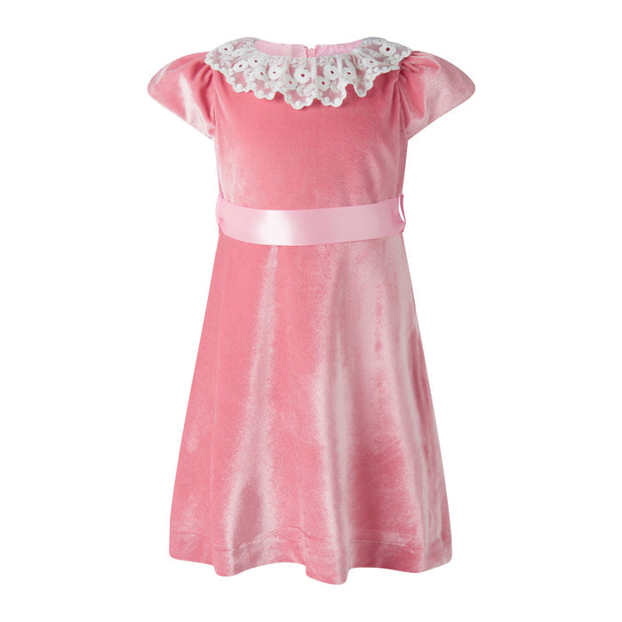 Pink Velvet Party Dress w/ Satin Sash