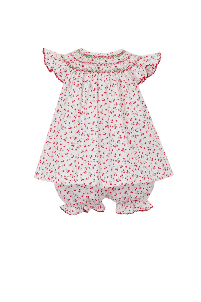 Hand Smocked Cherry Print Bloomer Set