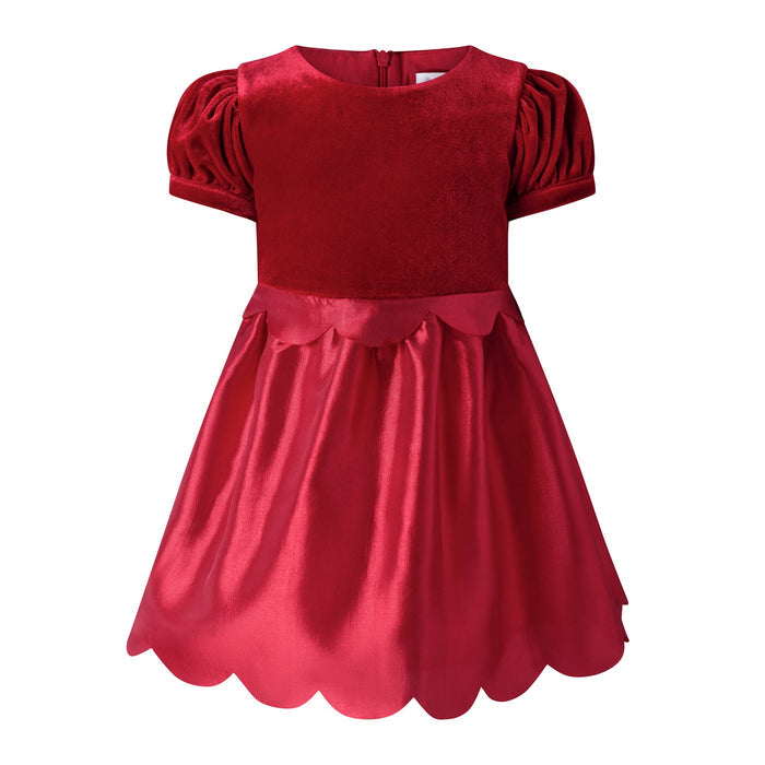 Velvet & Taffeta Scallop Hem Dress