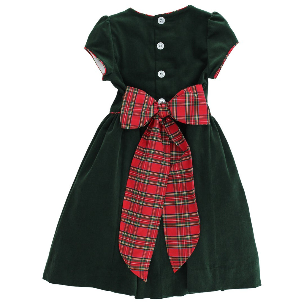 Forest Green Cord Dress w/ Tartan Plaid