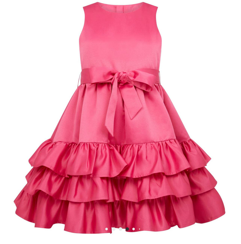 Pink Satin Ruffle Skirt Party Dress
