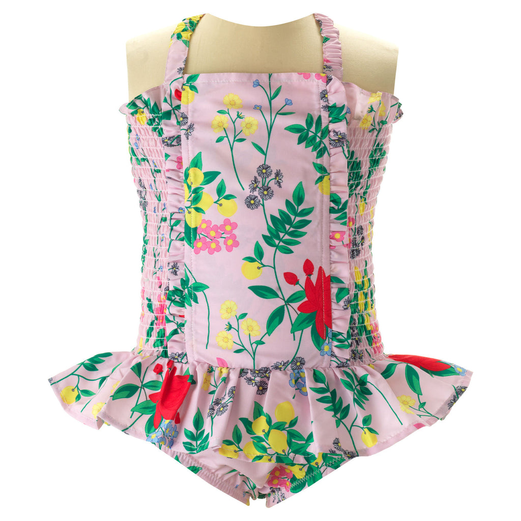 Pink Botanical Rouched Swimsuit