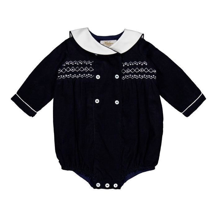 Hand Smocked Navy Cord Boy Bubble