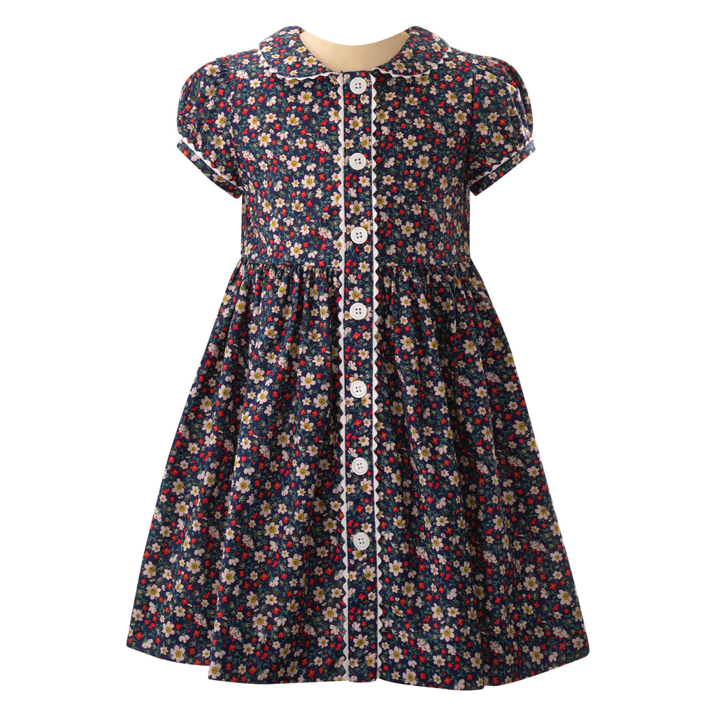 Navy Poppy RicRac Button Front Dress