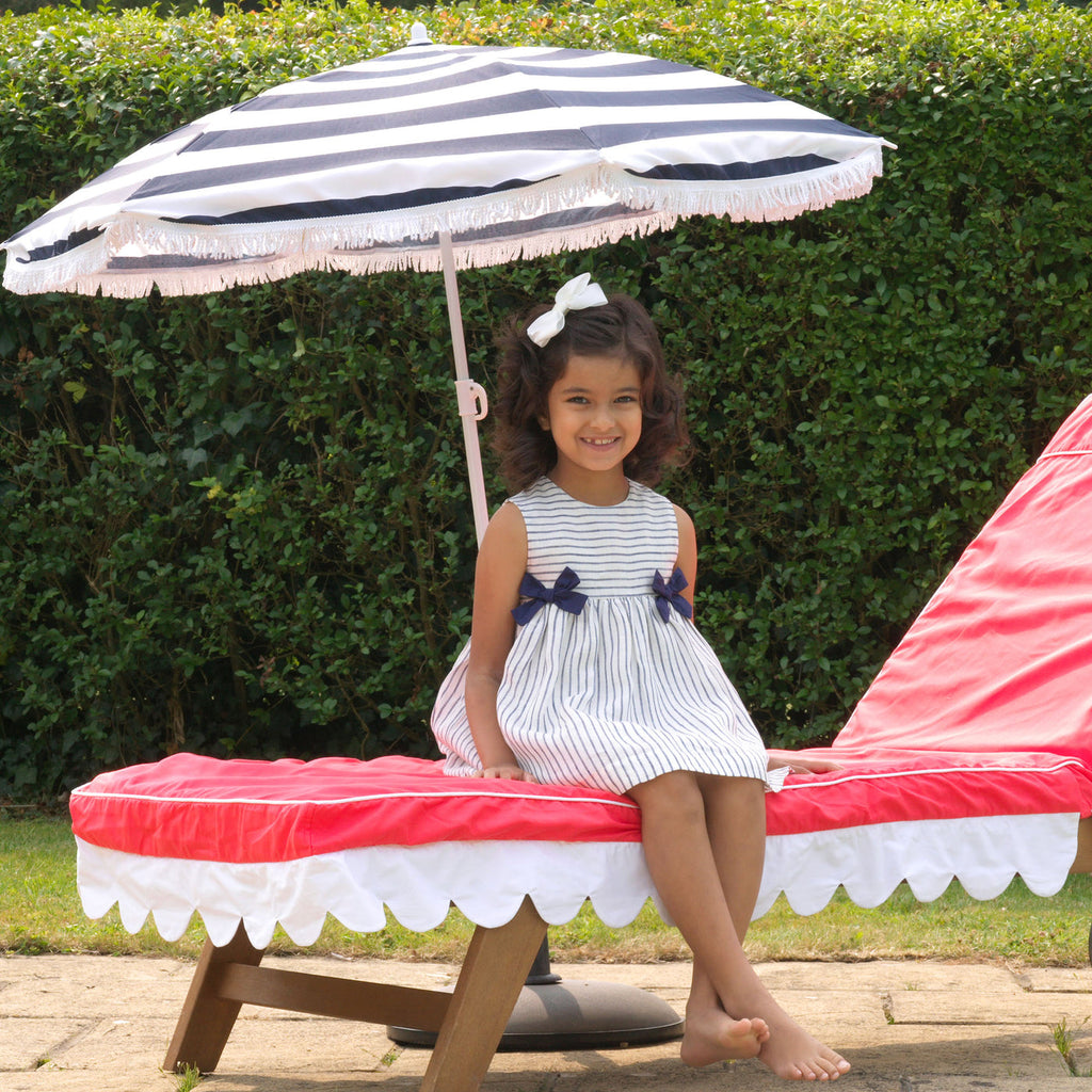 Navy Stripe Linen Bow Dress