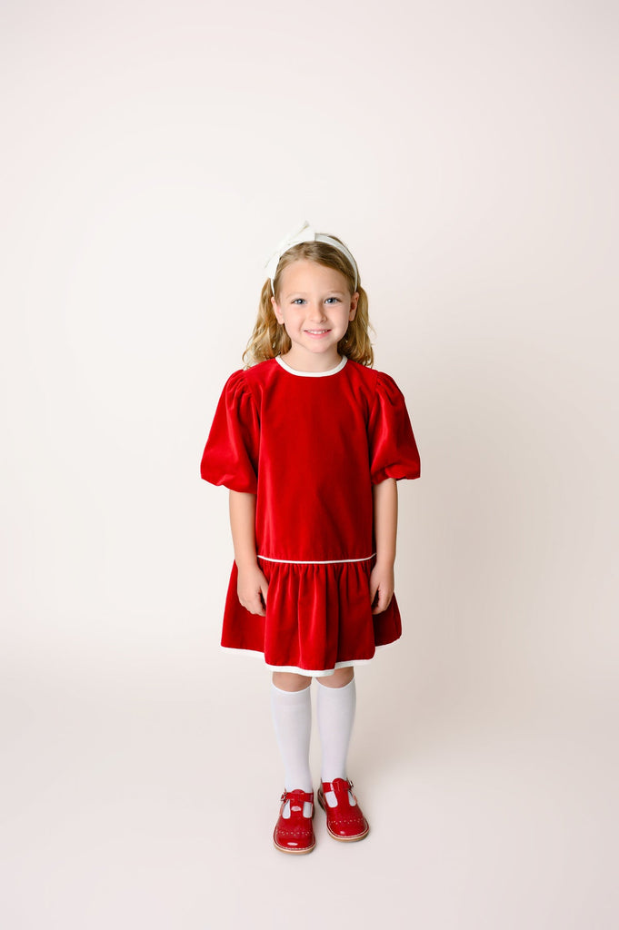 Ruby Red Drop Waist Velvet Dress (washable)