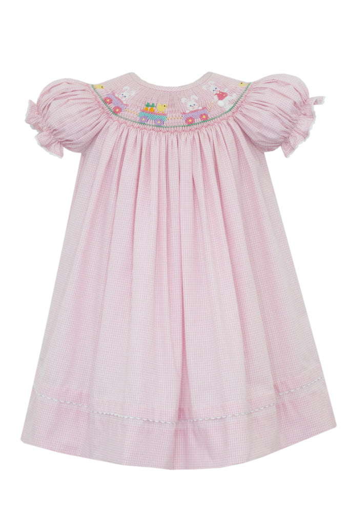 Hand Smocked Bunnies on a Wagon Bishop Dress