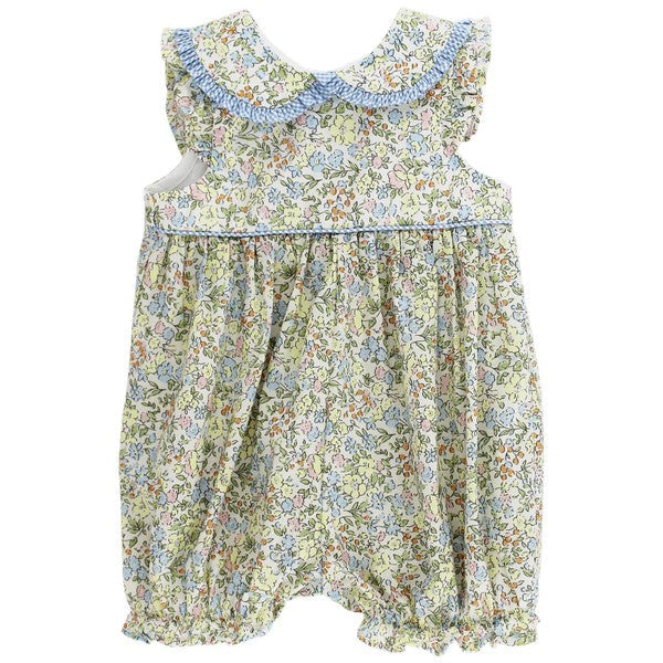 Voile Floral Meadow Bubble w/ Micro Gingham Ruffle Collar