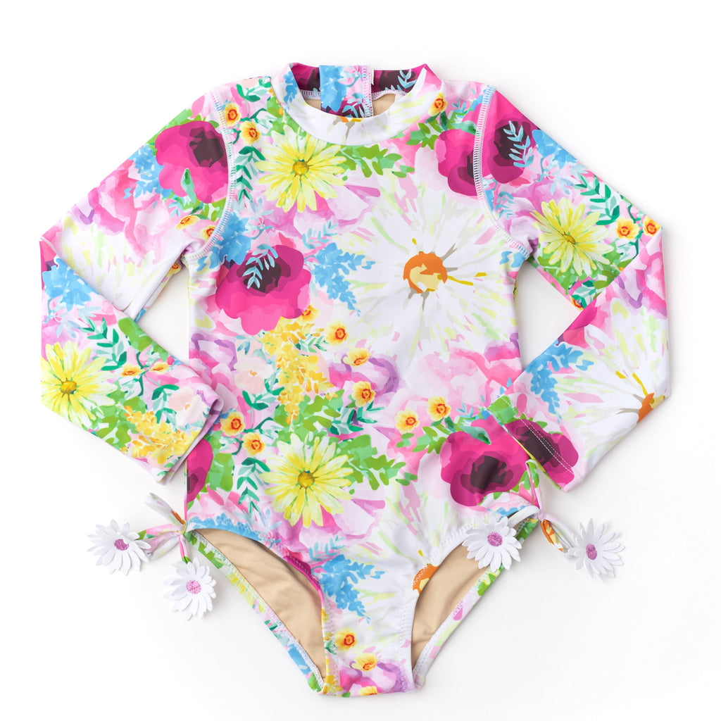 Long Sleeve Swimsuit - Watercolor Floral