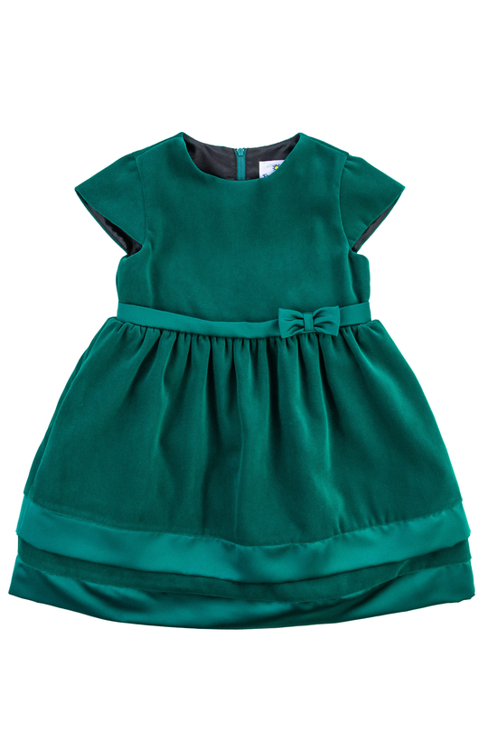 Emerald Green Velvet Dress w/ Satin Hem & Waist