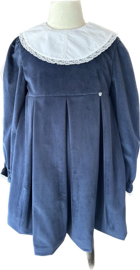 Navy Blue Velvet Lace Collar Dress