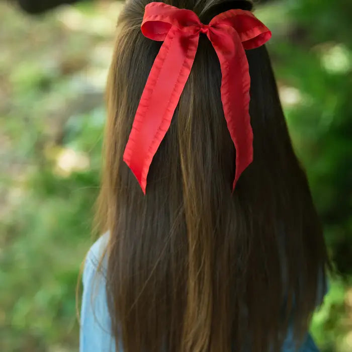 Ruffle Long Tail Bow - Red