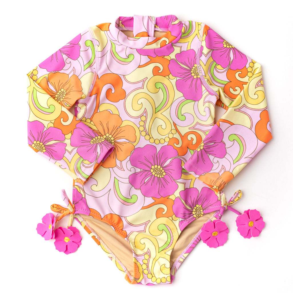 Long Sleeve Swimsuit- Groovy Floral