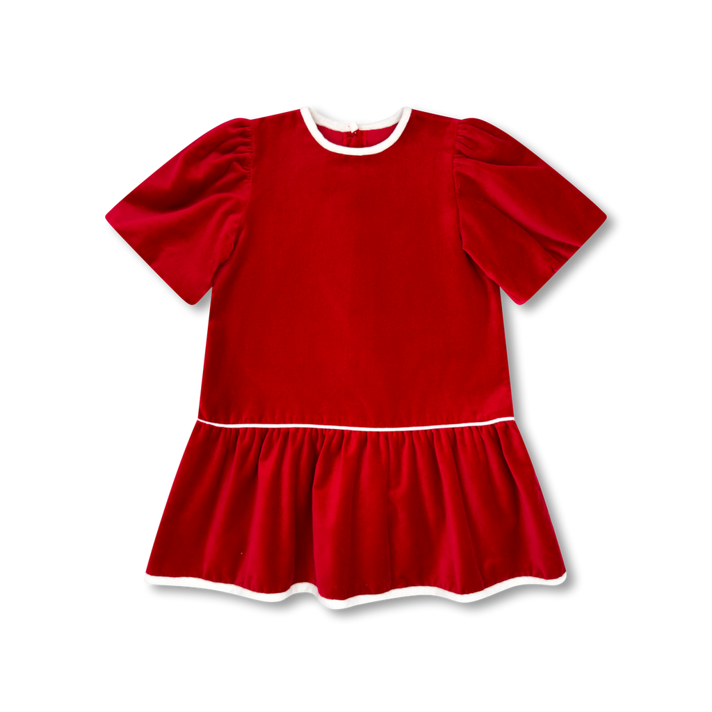 Ruby Red Drop Waist Velvet Dress (washable)