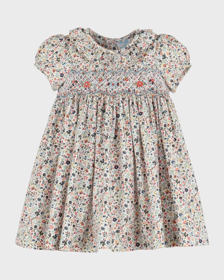 Navy Floral Smocked Dress w/ Ruffle Collar