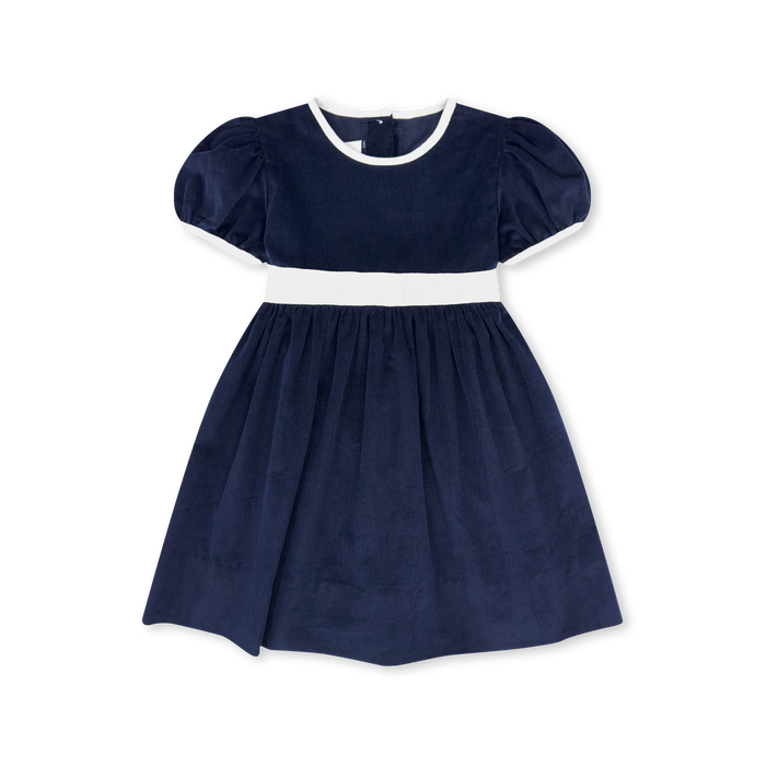 Navy Corduroy Dress w/ White Sash