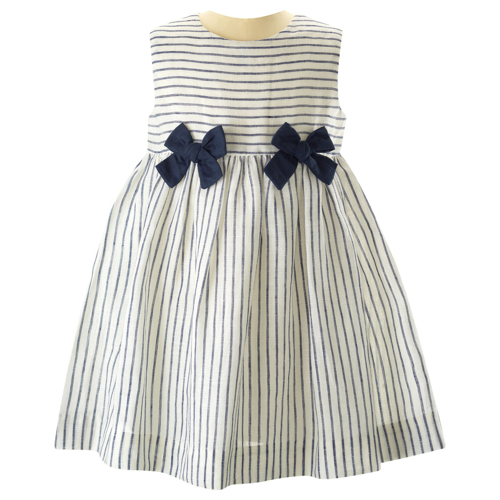 Navy Stripe Linen Bow Dress