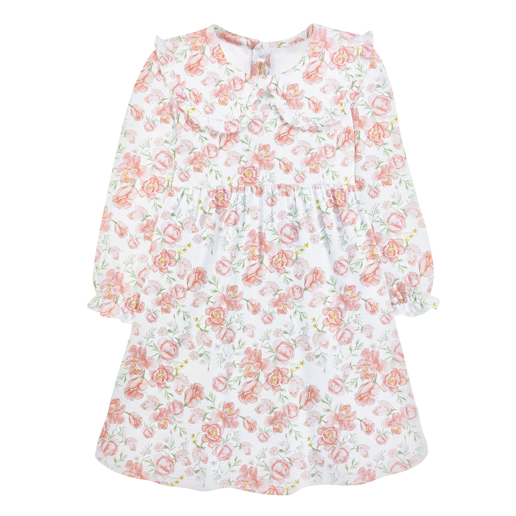 Long Sleeve, Softest Pima Dress, Pink Garden