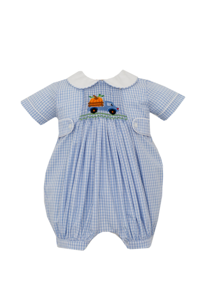 Hand Smocked Pumpkin in Truck Romper