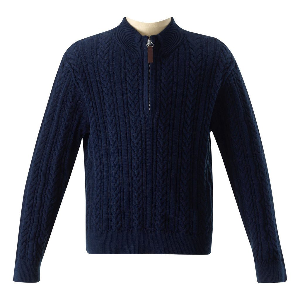 Navy 1/4 Zip Cable Knit Sweater
