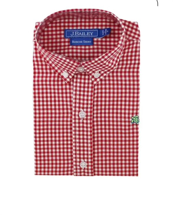 Check Long Sleeve Button Down (Navy, Red & Khaki)