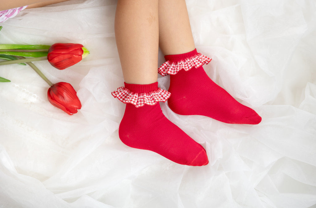 Gingham Ankle Sock, red or navy