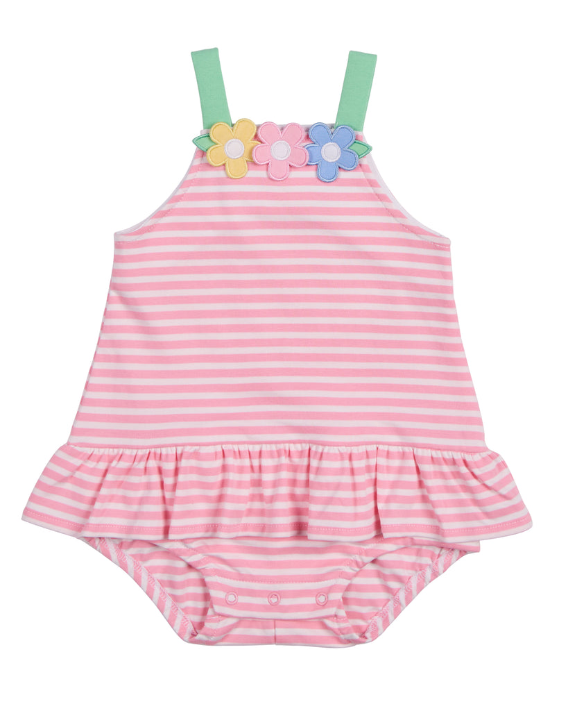 Stripe Knit Romper w/ Flowers