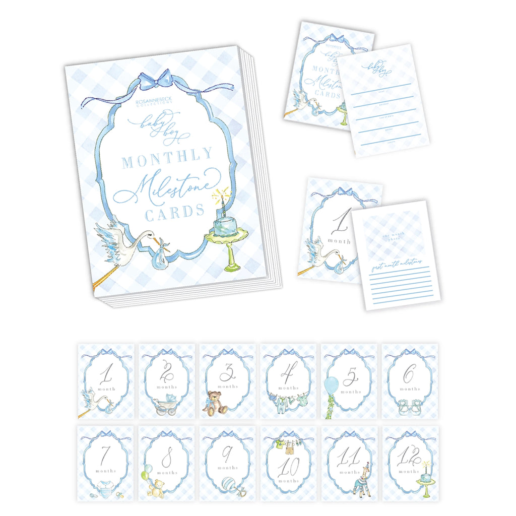 Watercolor Blue Gingham Milestone Cards