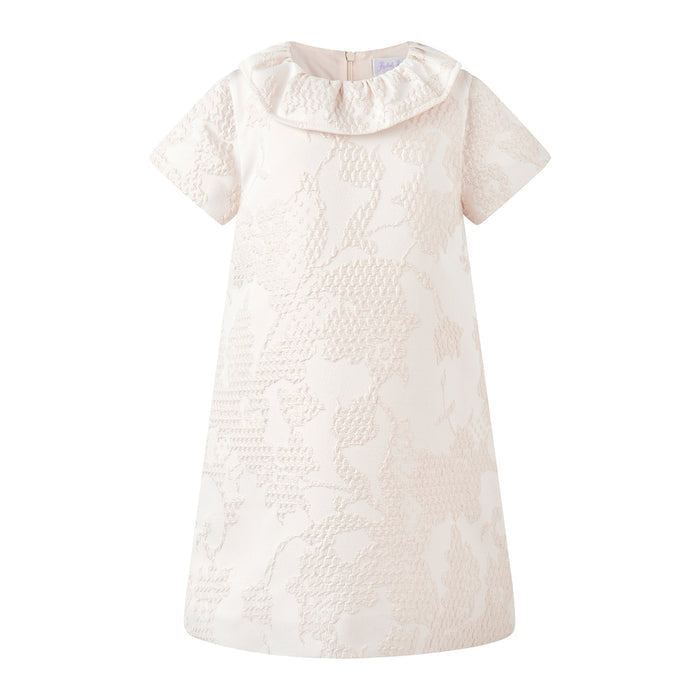 Ivory & Gold Damask Dress w/ Ruffle Collar