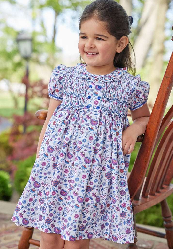 Blue and Red Paisley Smocked Dress