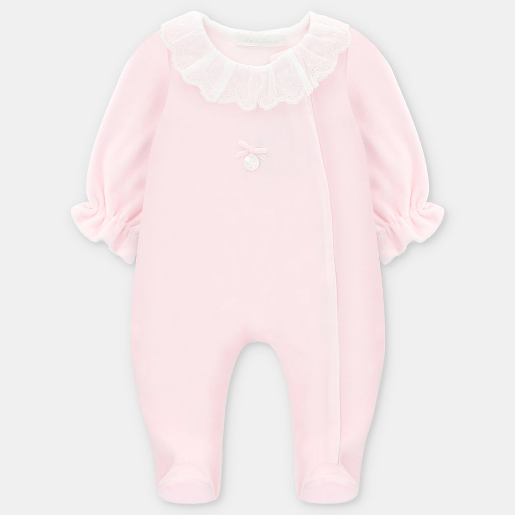 Pale Pink Velour Footie w/ Lace Collar