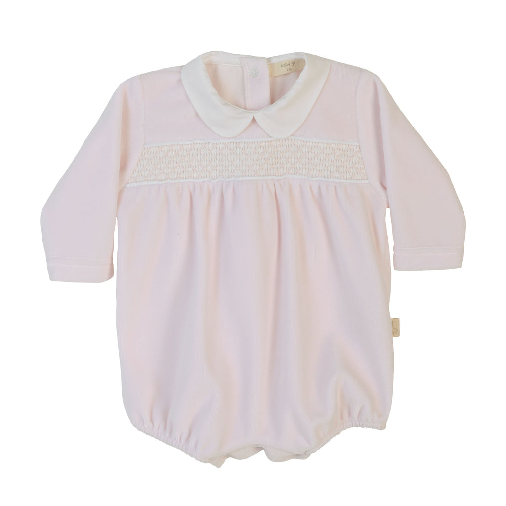 Hand Smocked Velour Bubble, pink or blue