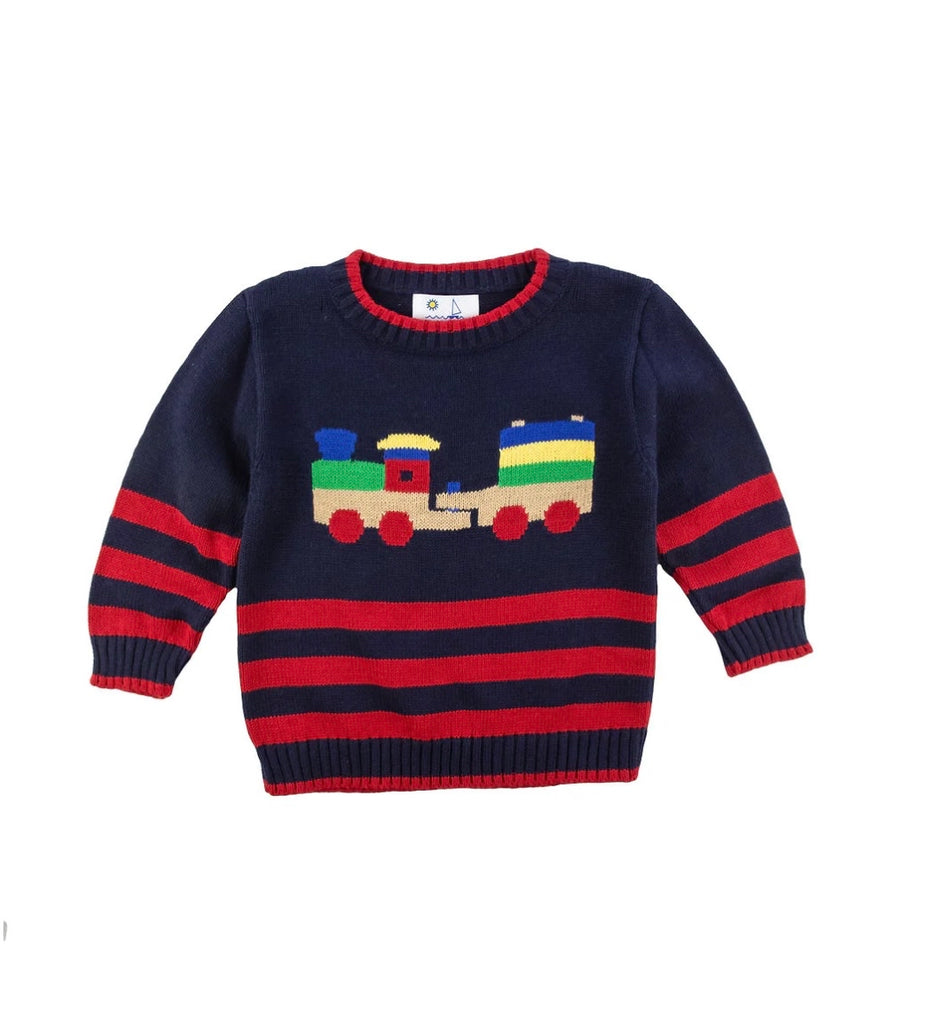 Build It Block Train Sweater with Navy Emb Pant Set