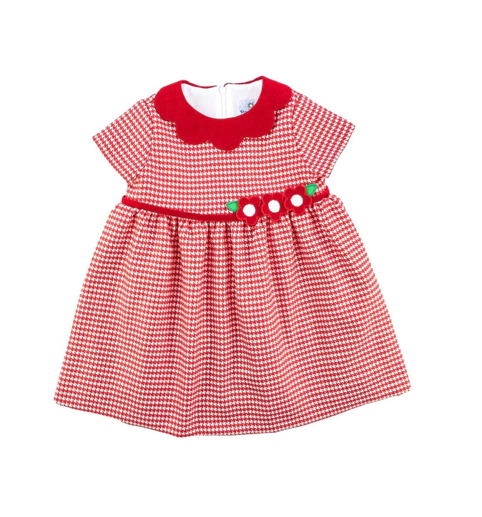 Holiday Red Houndstooth Dress with Tie