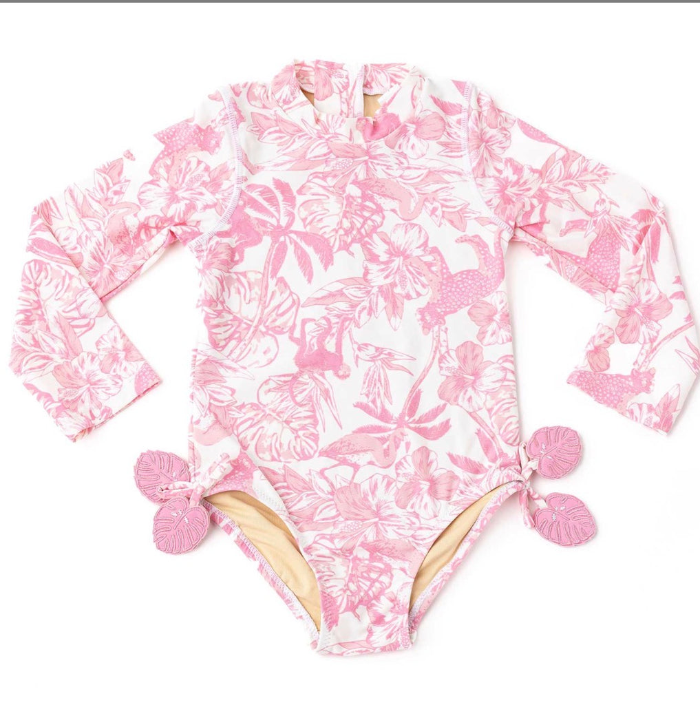 Pink Paradise Long Sleeve Rash Guard Swim Suit
