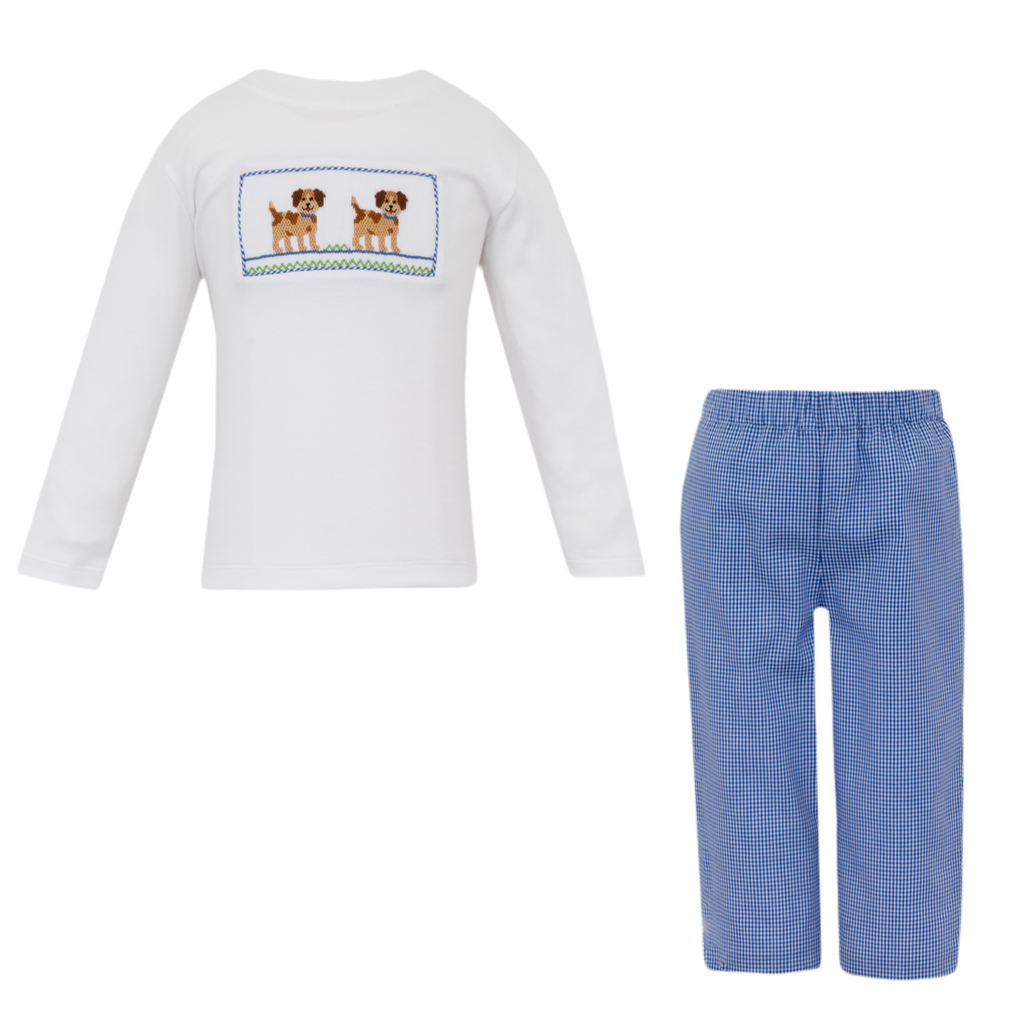 Hand Smocked Puppy Pant Set
