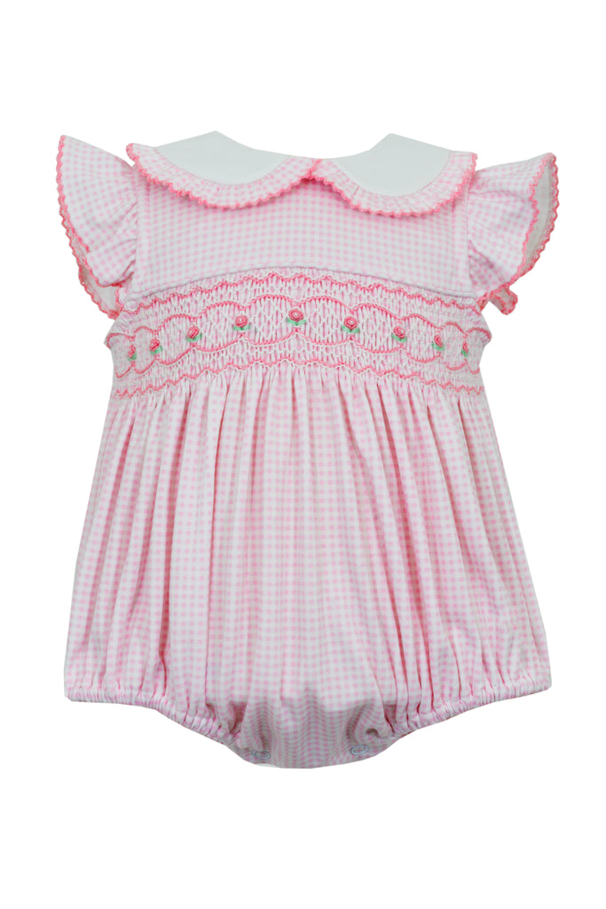 Pink Gingham Smocked Bubble