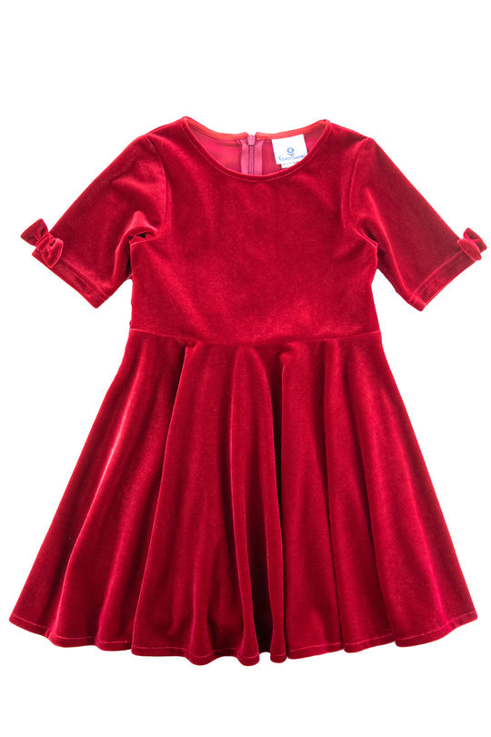 Stretch Velvet Dress w/ Bow Detail on Sleeve