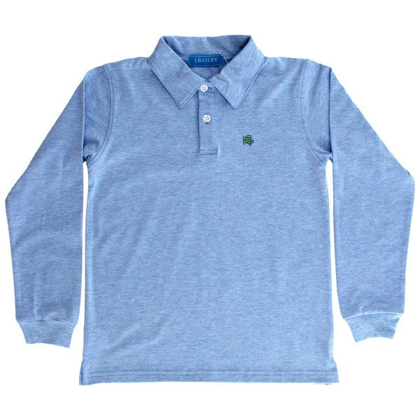 Long Sleeve Polo (Oatmeal or Heathered Blue)