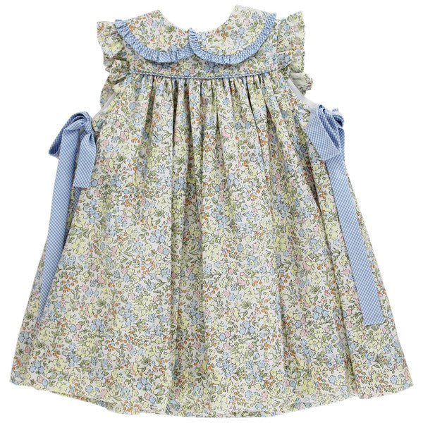 Voile Floral Meadow Float Dress w/ Micro Gingham Side Bows